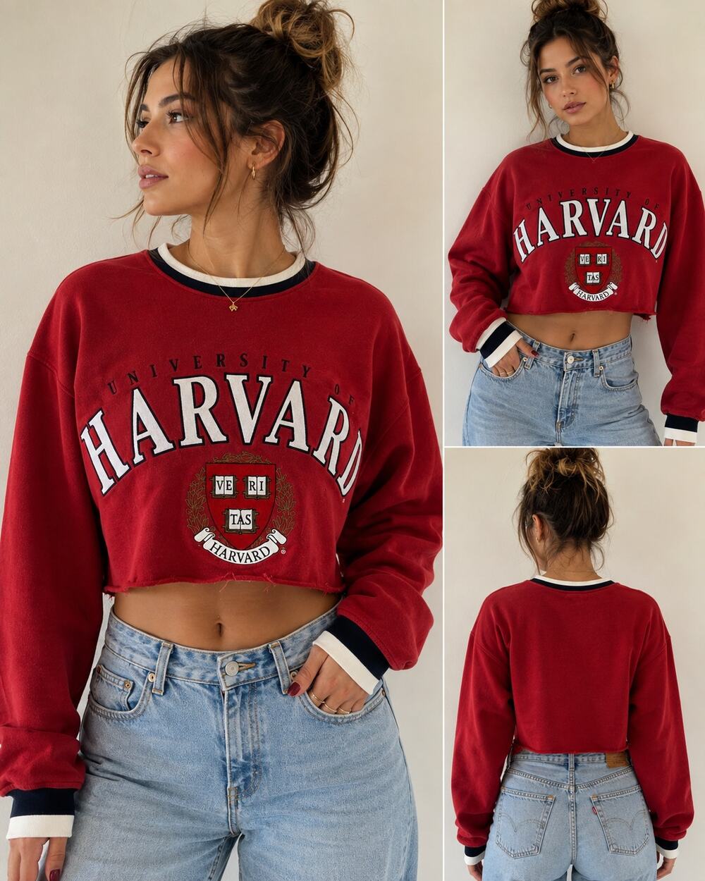 Harvard University Cropped Sweatshirt NCAA USL Red Spell Out Graphic Women's M/L